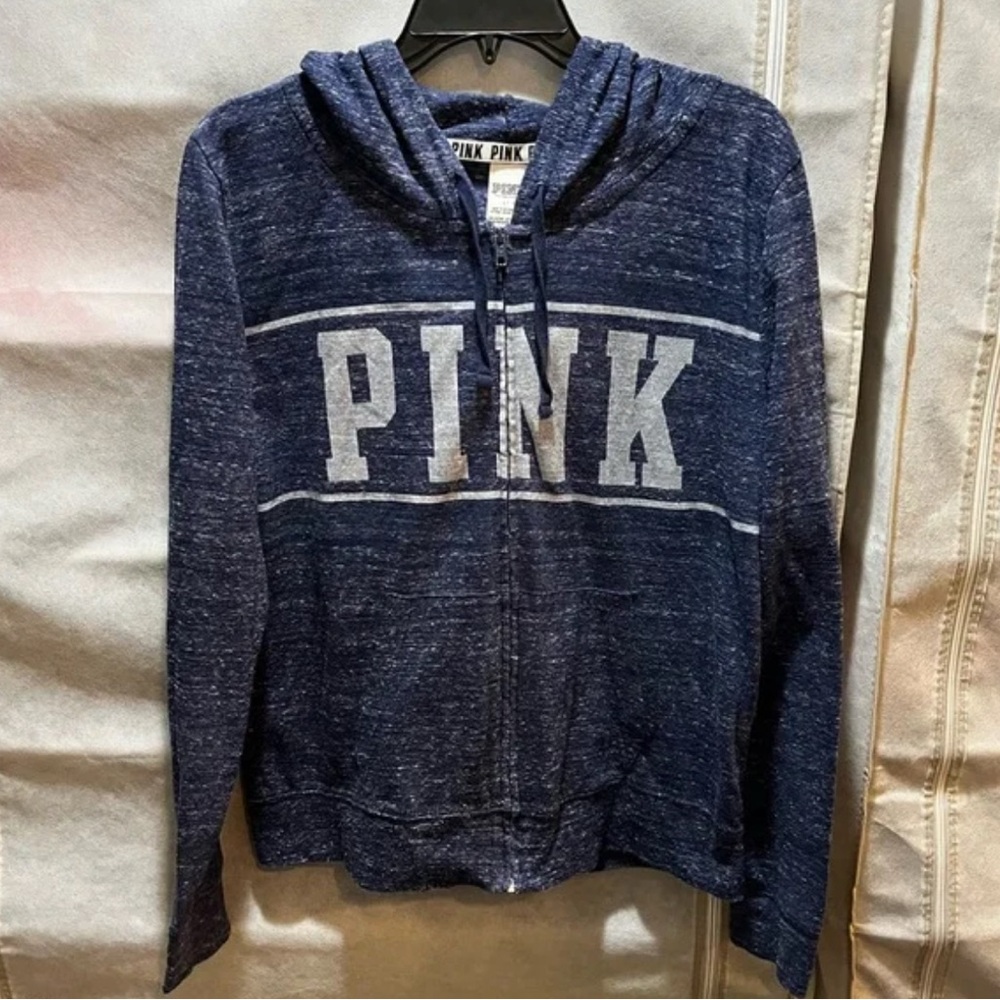 PINK Victoria Secret Logo Navy Zip-Up Hoodie - XS